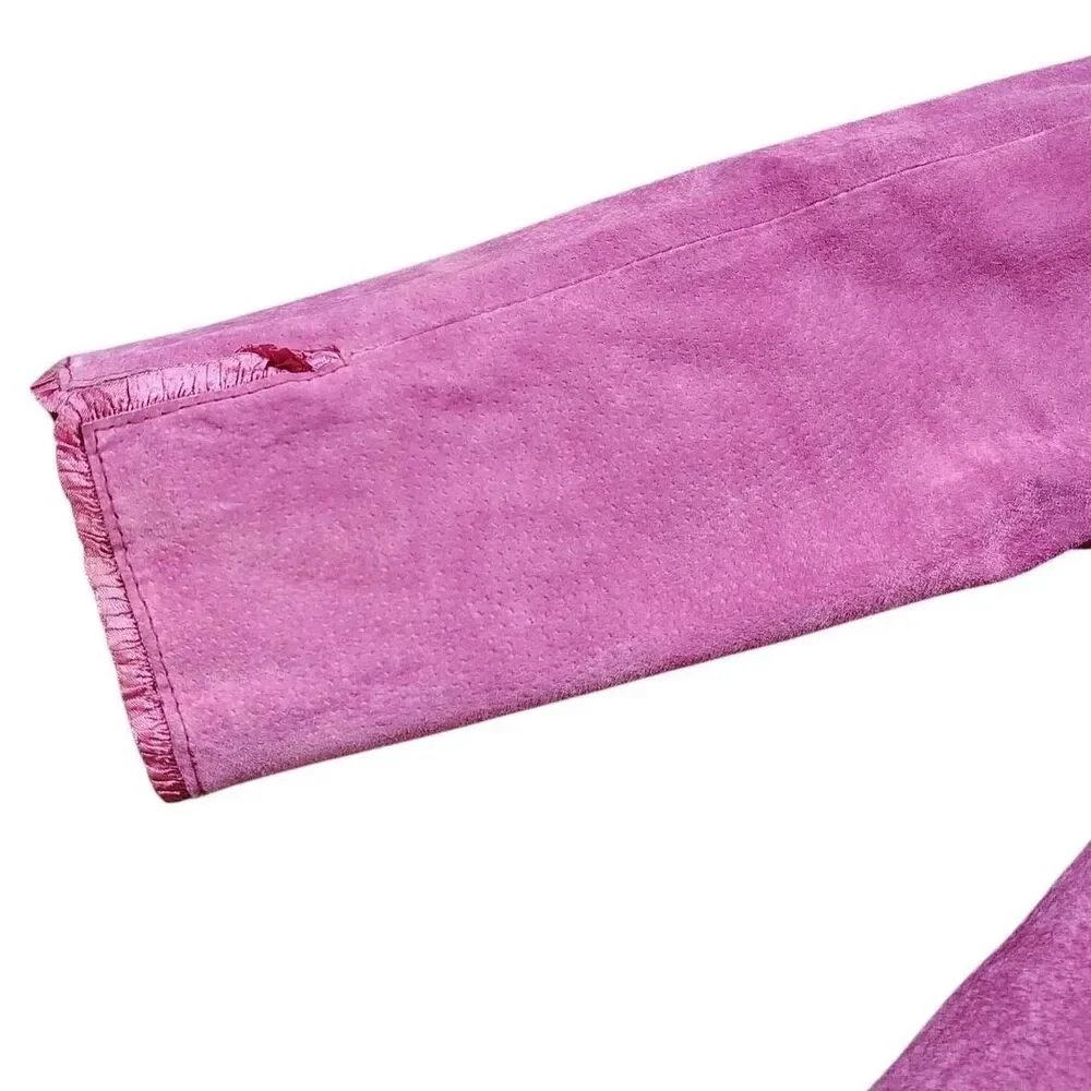 Pink Ruffle Suede Jacket Petite Size M Fitted Hook Front Y2K Feminine Soft Girl - Picture 2 of 8